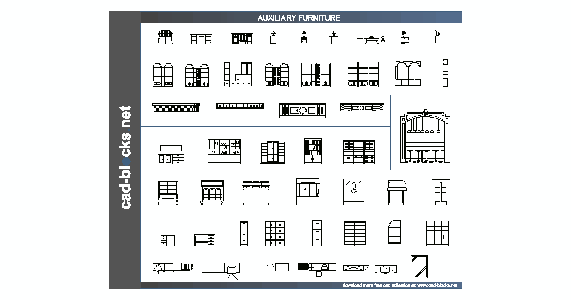 auxiliary furniture cad blocks in elevation view
