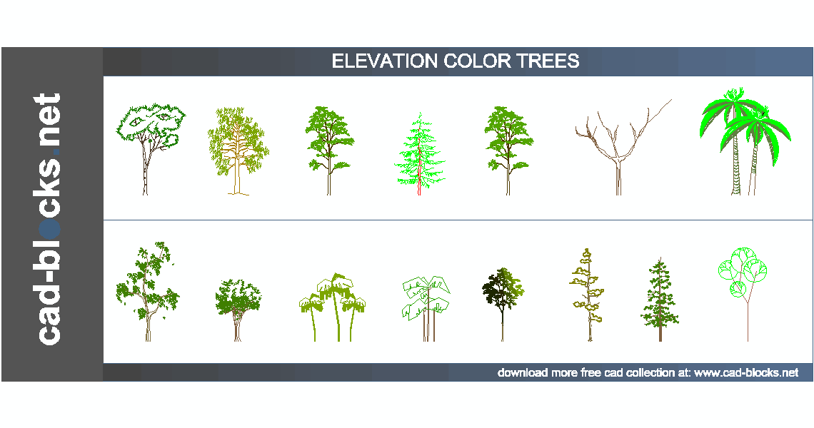 color trees cad blocks in elevation view