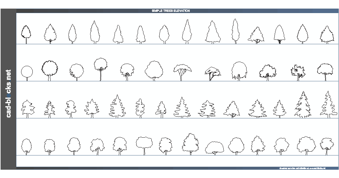 simple trees cad blocks in elevation view