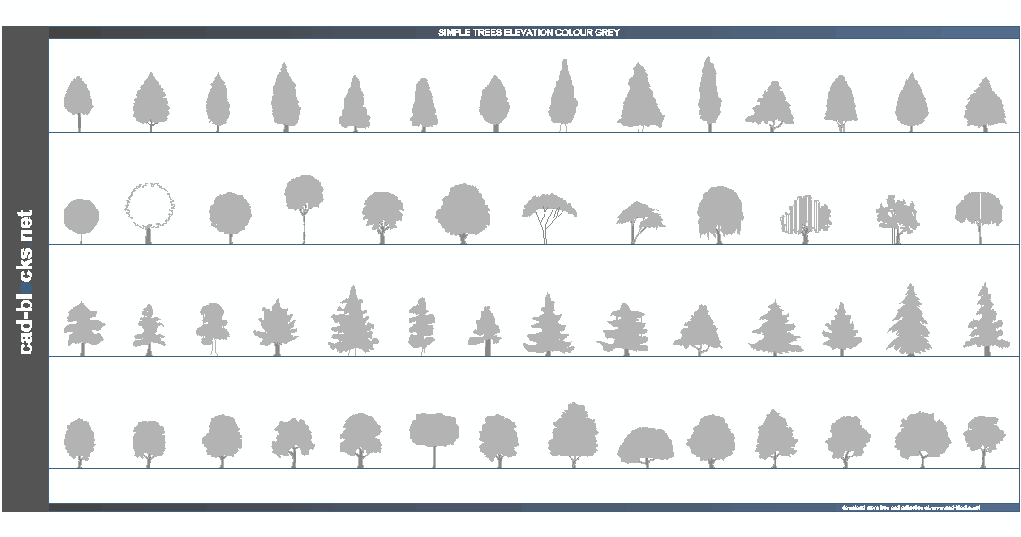 gray color simple trees cad blocks in elevation view