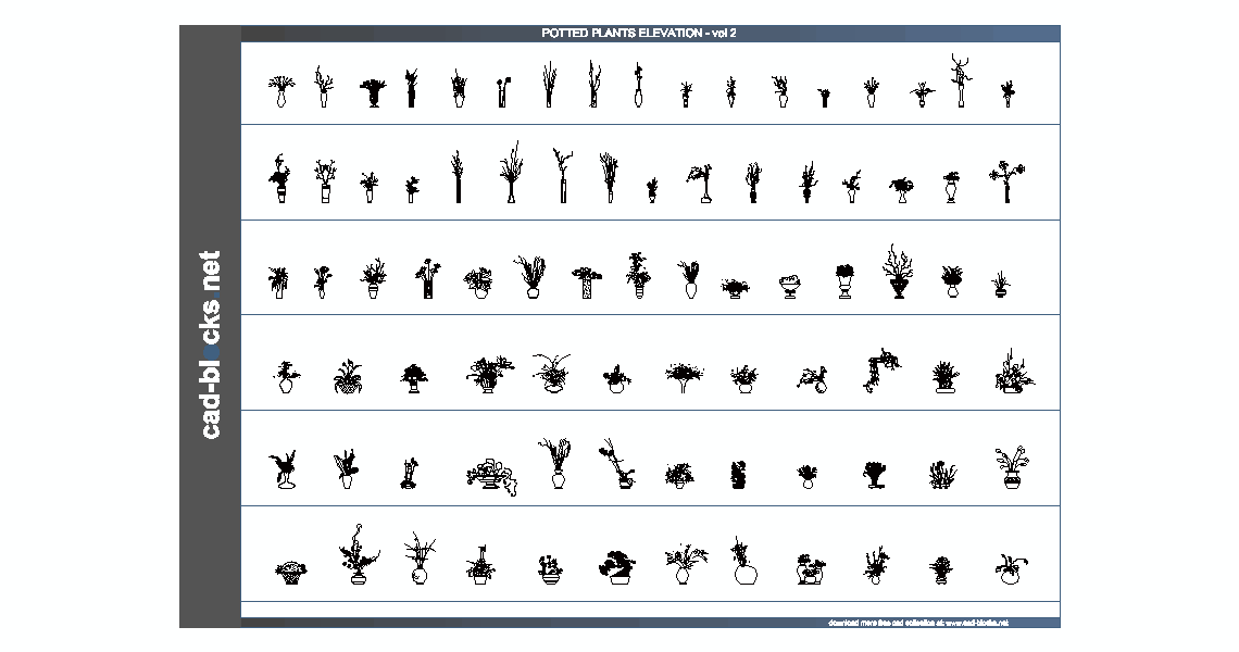 potted plants cad blocks in elevation view