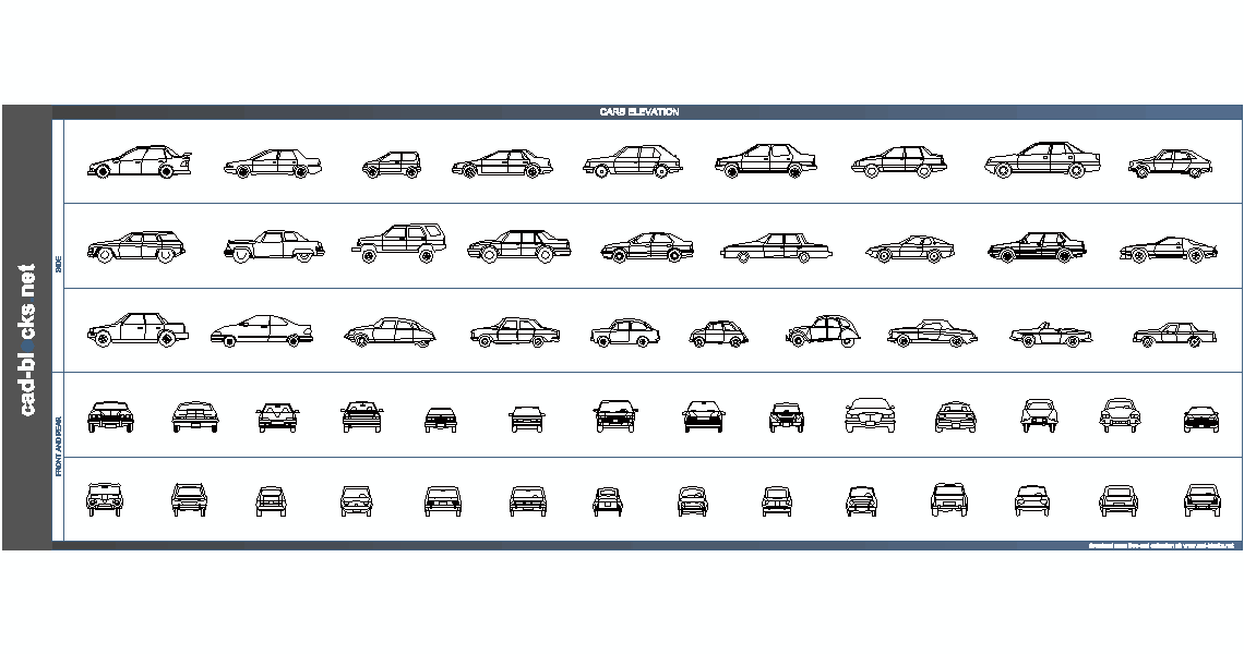cars cad blocks in elevation view