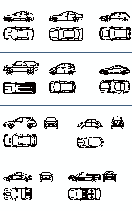 cars in plan and elevation cad blocks