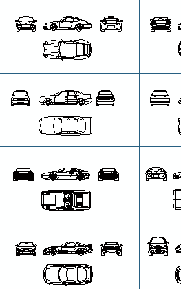 cars in complete views cad blocks